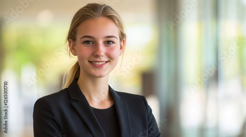 Bright Smiles of Young Professional in Modern Workspace