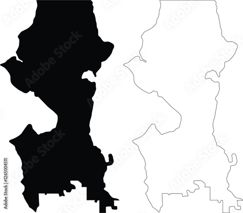 Seattle city USA vector  map, contour, silhouette, outline