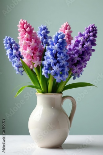 Wallpaper Mural Fresh hyacinths in a ceramic vase with fresh greenery, spring, arrangement Torontodigital.ca