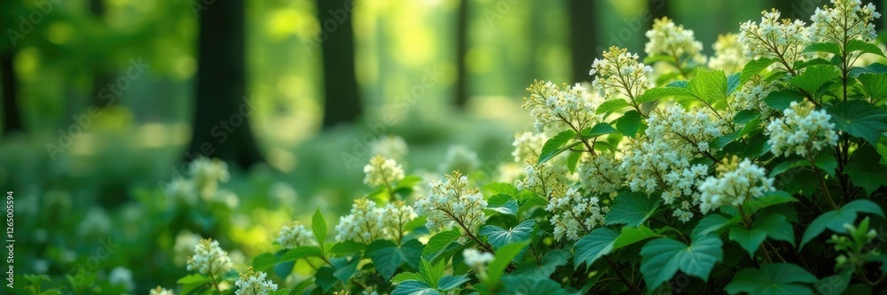 Forest currant bushes covered in small white flowers, bush, blossoms, forest blooms Forest currant bushes covered in small white flowers, bush, blossoms, forest blooms