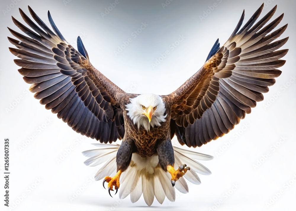 Obraz premium Majestic Eagle in Hunting Dive, Isolated on White Background - Wildlife Stock Photo