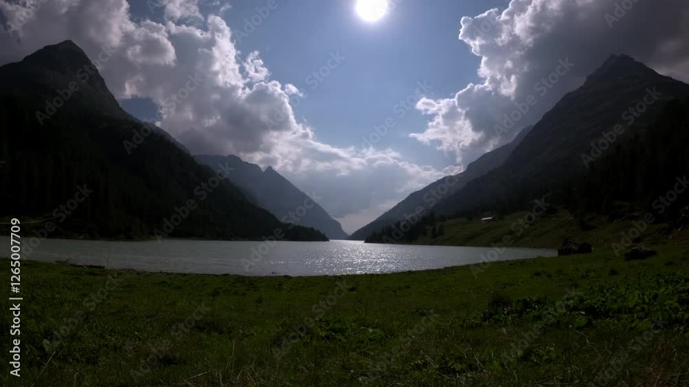 ground view peaceful sparkling water lake place moulin aosta Italy