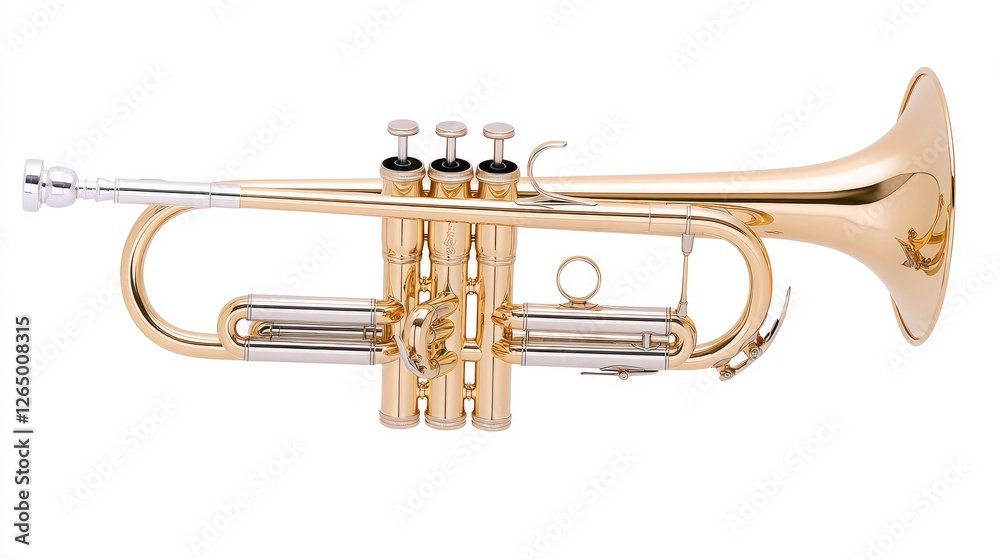 Obraz premium Golden trumpet on white background, music instrument (1)