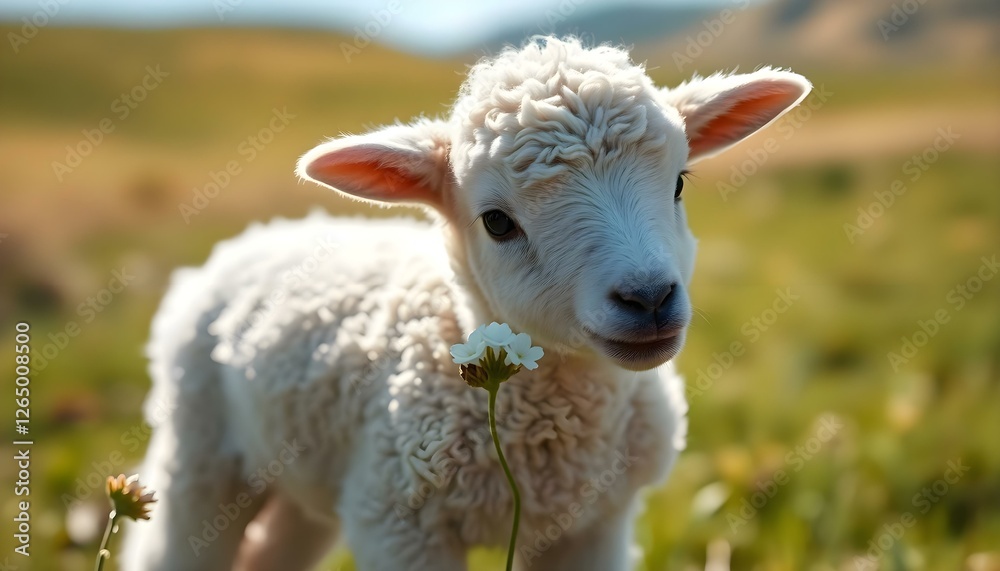 Fototapeta premium a baby lamb standing in a field of grass