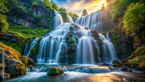 Milky Waterfall Rule of Thirds AI Art, Stunning Waterfalls,  Dreamy Landscapes