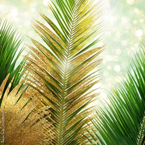 Golden and green palm leaves 
