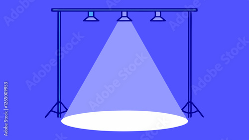 A minimalistic illustration featuring three spotlights illuminating a central white area against a vibrant blue background.