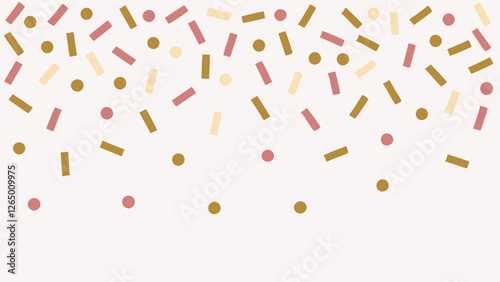 Colorful confetti pattern with pink, cream, and gold tones, creating a festive and cheerful atmosphere.