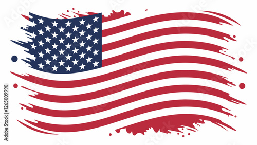 A creative and artistic representation of the American flag, featuring bold red and blue brush strokes with vivid white stars, symbolizing patriotism.