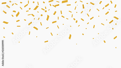 Vibrant golden confetti falls against a white background, creating a festive and celebratory atmosphere, perfect for parties and celebrations.