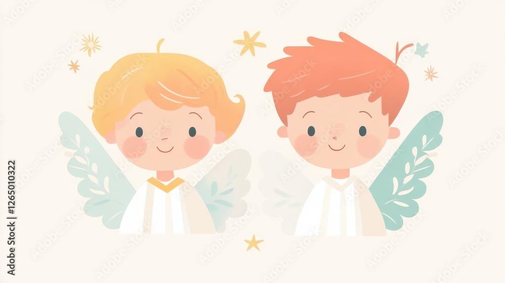 Cheerful Kids Dressed as Angels in Flat Style Cheerful Kids Dressed as Angels in Flat Style