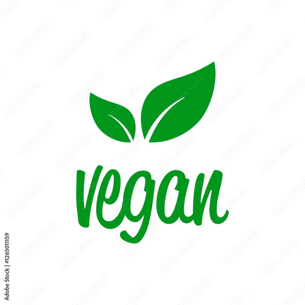 Fototapeta premium Vegan logo with leaves icon and handwriting vector illustration.