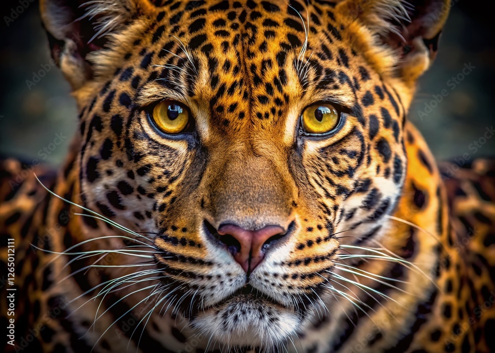 Obraz premium Majestic Leopard Portrait: Intense Yellow Eyes, Striking Black Coat - 3D Rendered Wildlife Image