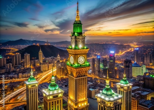 Wallpaper Mural Majestic Makkah Clock Tower at Night, Illuminated Cityscape, Saudi Arabia Torontodigital.ca
