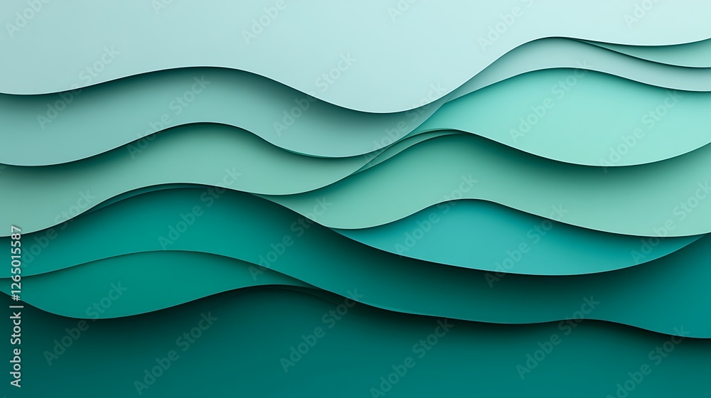 Obraz premium Abstract Teal Waves Papercut Style Design