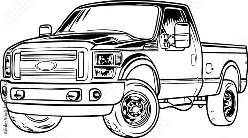 A strong black and white sketch of a pickup truck perfect for automotive design projects or as a cool graphic for your website