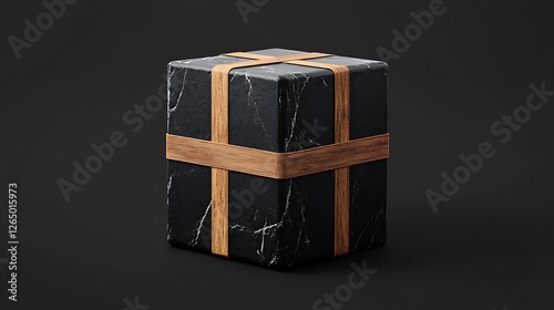 Black Marble Cube Gift: 3D Rendered Package Design on Dark Background AI Generated