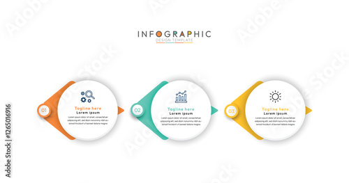 3 step infographic template with Circular elements icon, modern and visually engaging infographic template featuring three distinct sections, Business concept with 3 options, steps, parts.