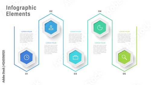 Infographic template with 5 options or steps and icons