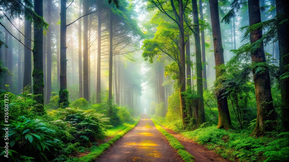 Fototapeta premium Misty Forest Pathway - Rule of Thirds