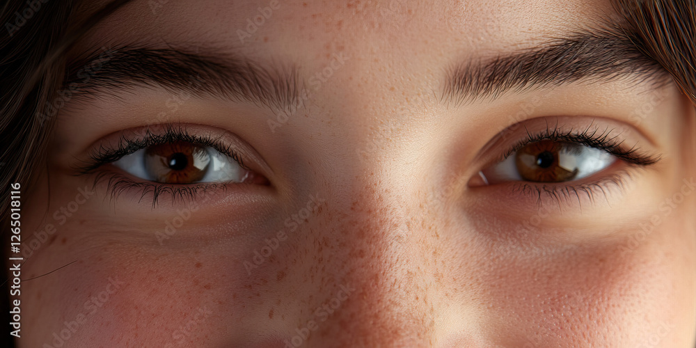 Fototapeta premium Close-up of Eyes and Face with Freckles