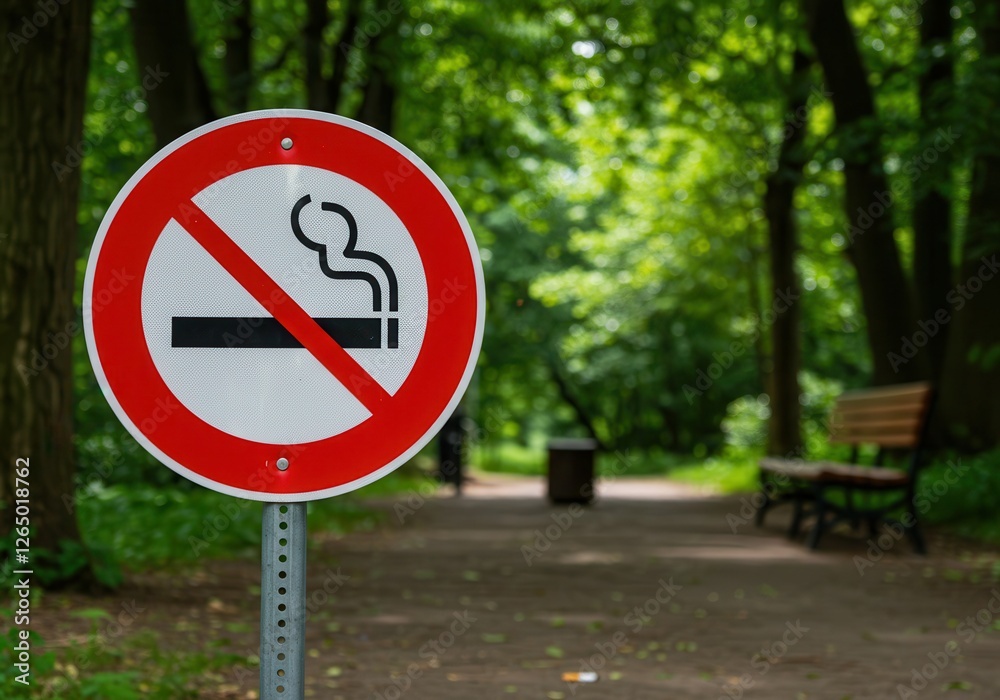 No Smoking Sign in Green Park Setting for Health Awareness