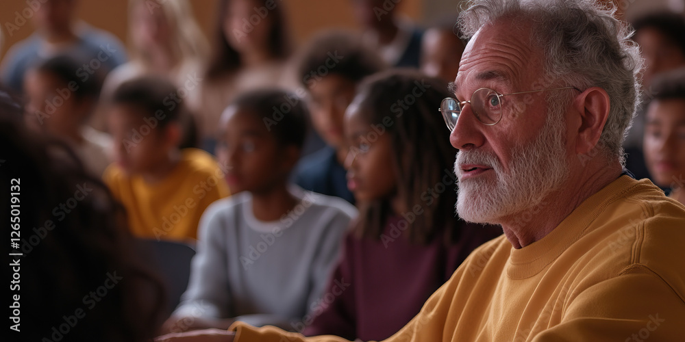 Fototapeta premium Older Man and Diverse Group of Young People