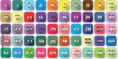 Numbers, 1 to 50 premium logo icon full color shadow effect square number shadow line