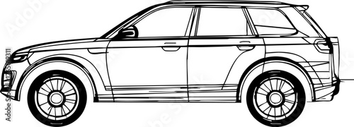 Two simple black and white line drawings of SUVs perfect for coloring pages or design inspiration. Use them for kids activities or automotive projects.