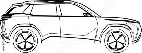 Simple black and white SUV drawing perfect for kids coloring pages or car design inspiration. Print and enjoy