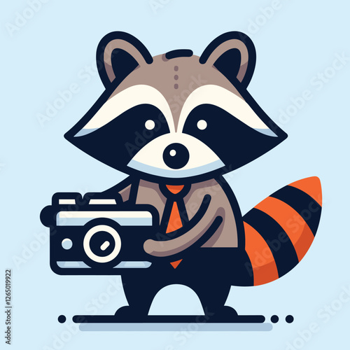 Business Raccoon with Camera - Cute Animal Cartoon Illustration
