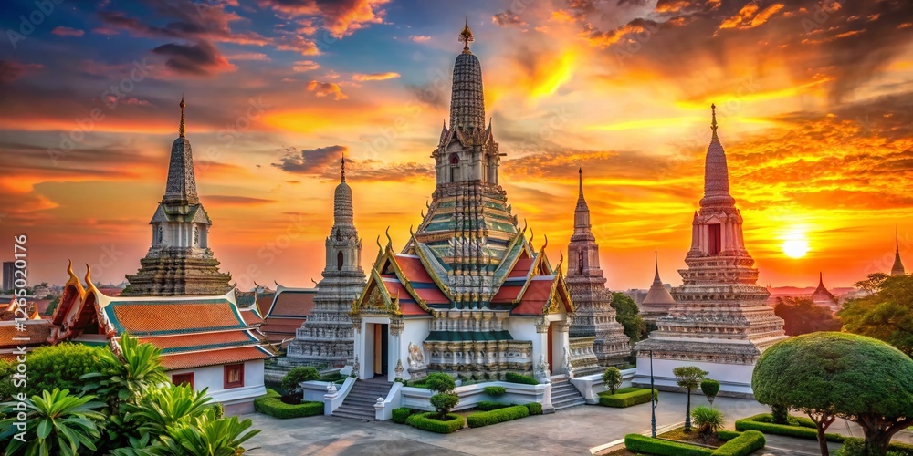 Fototapeta premium Majestic Wat Arun Temple, Bangkok, Thailand: Sunrise Architectural Photography