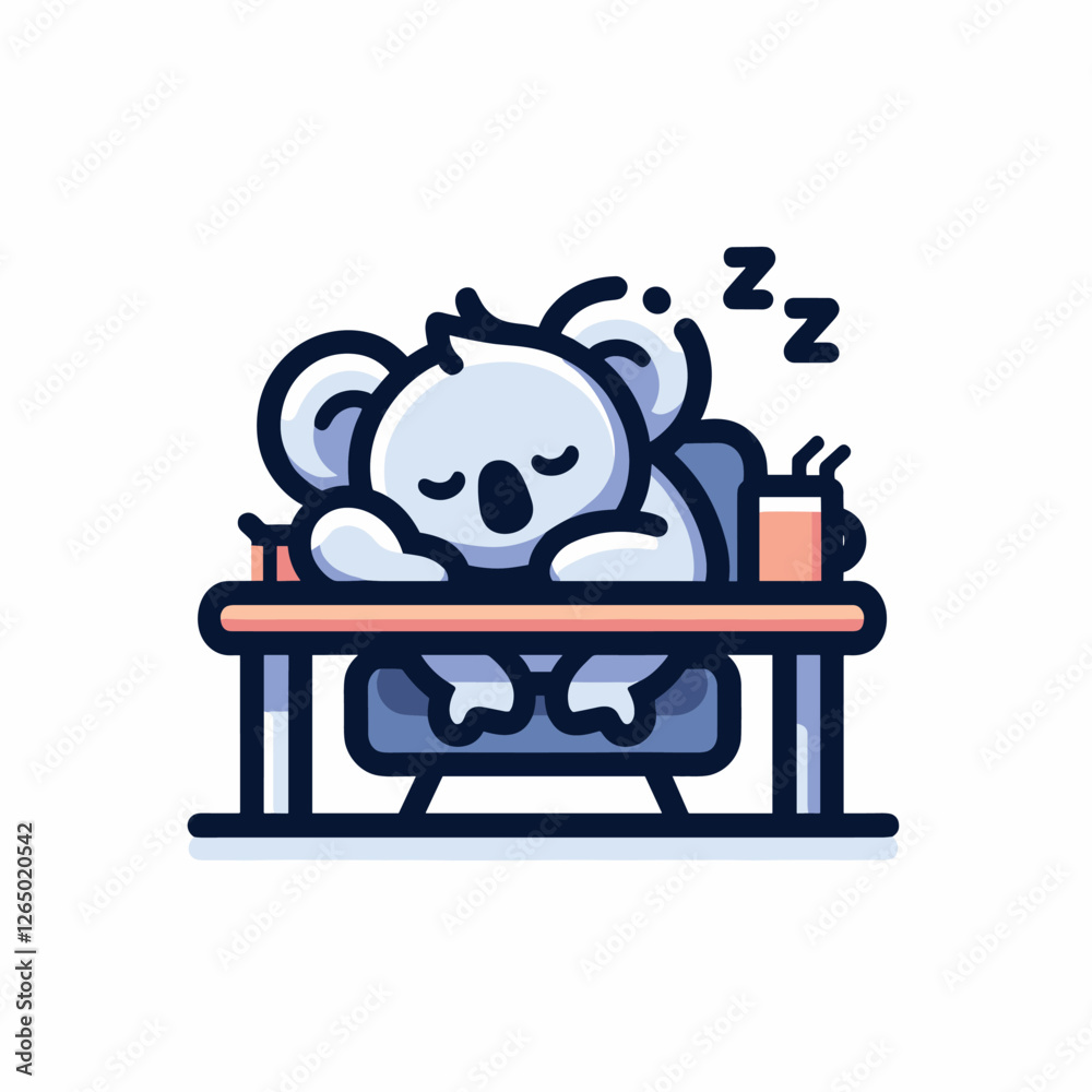 Sleepy Koala at Desk with Coffee in Flat Illustration Style Sleepy Koala at Desk with Coffee in Flat Illustration Style