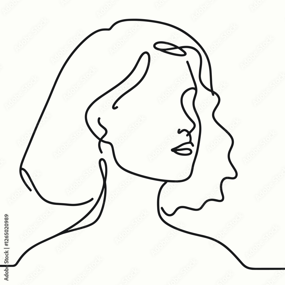 Minimalistic One Line Art of Woman's Profile - Elegant Female Portrait