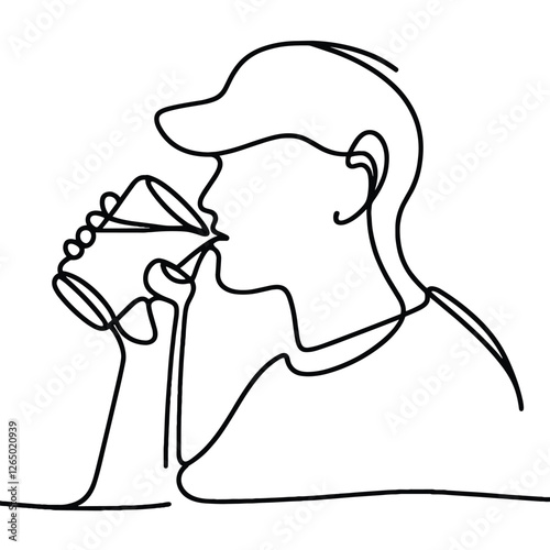 One Line Art Person Drinking from Glass in Minimalist Style