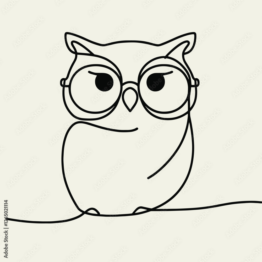 Fototapeta premium Minimalist Owl with Glasses in One Line Art Style