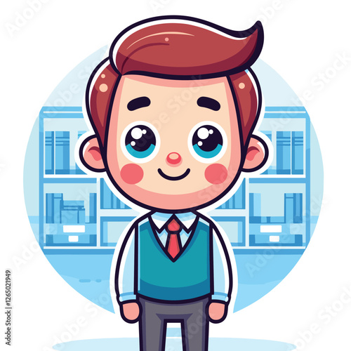 Cute Businessman Character in Office Setting - Cartoon Vector Illustration