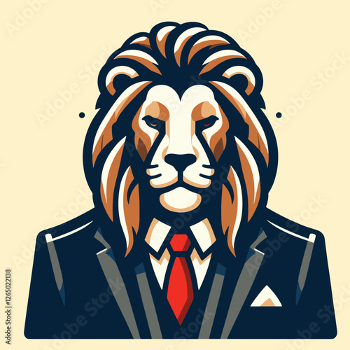 Lion in Suit Business Illustration Professional Animal Portrait in Flat Style