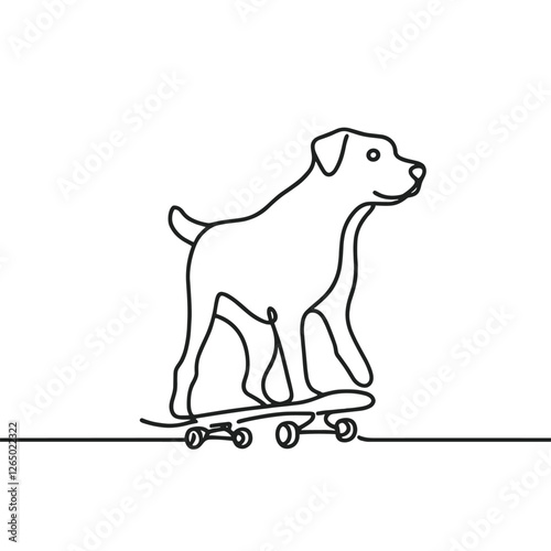Skateboarding Dog Line Art Illustration - Modern Minimalist Design