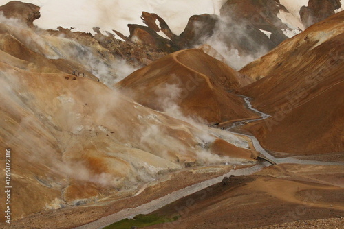Landmannalaugar is a location in Iceland's Fjallabak Nature Reserve in the Highlands. It is on the edge of the Laugahraun lava field. This lava field was formed by an eruption in approximately 1477. I photo