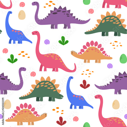 Cute dinosaur seamless pattern illustration by hand drawn 