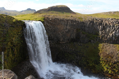 Iceland, wild nature in the land of fire and ice, flocks of sheep, horses and ponies in vast meadows, volcanoes surrounded by black lava fields, glaciers, ice floes floating in the ocean, skogafos