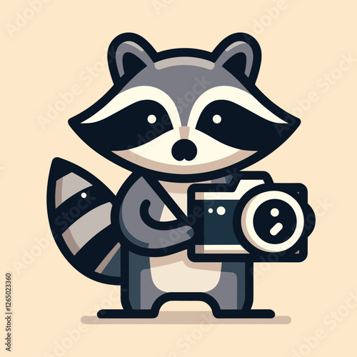 Cute Raccoon Photographer Cartoon Vector Illustration Holding Camera