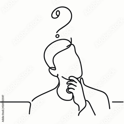 Contemplative One-Line Art of a Person with Question Mark - Minimalist Illustration