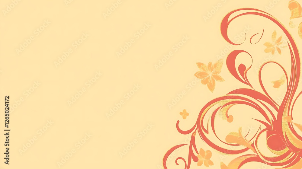 Elegant Coral Floral Design on Pale Yellow Background Elegant Coral Floral Design on Pale Yellow Background