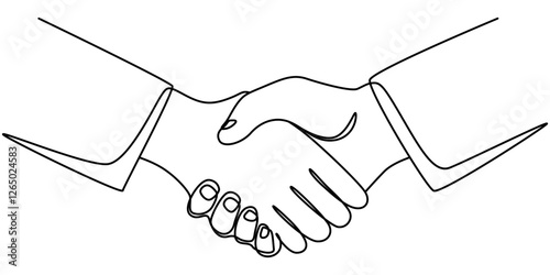 two businessmen shaking hands. Continuous one line drawing illustration vector, Two people agree and shake hands one contiguous line vector illustration, Continuous line drawing of handshake.