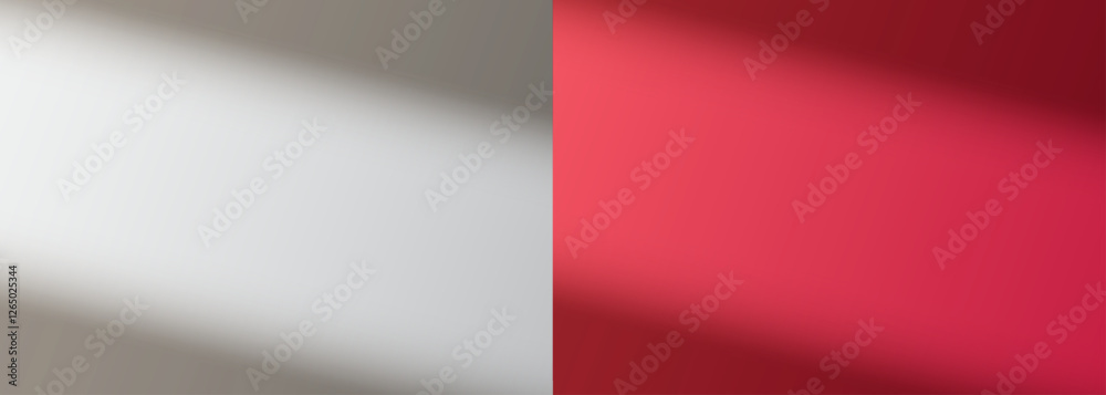 Window shadow overlay with white and red color wall. Realistic Shadow overlay vector design template. Wall soft light. Wall shadow background design. Window glow light effect. Window shadow overlay with white and red color wall. Realistic Shadow overlay vector design template. Wall soft light. Wall shadow background design. Window glow light effect.