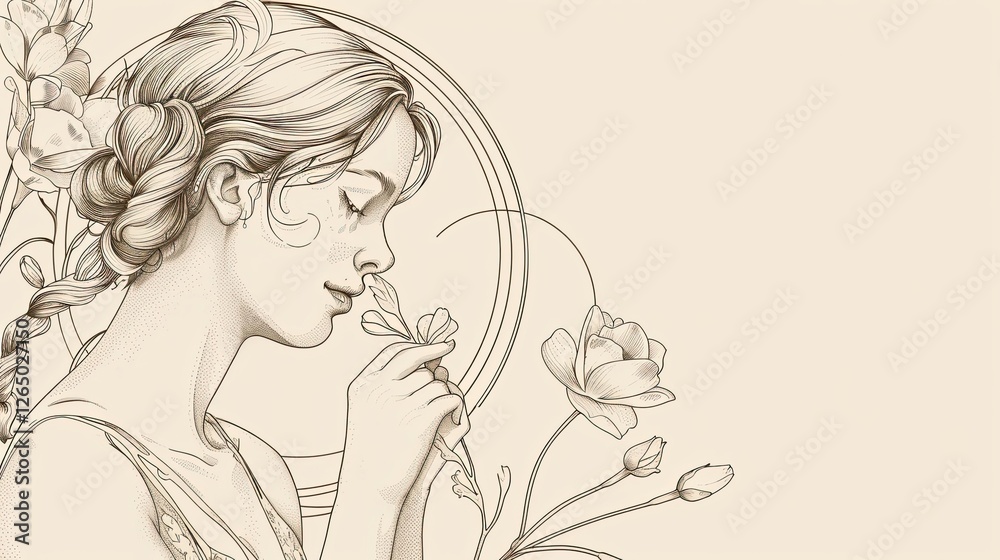 drawing of a girl with flowers in her hair