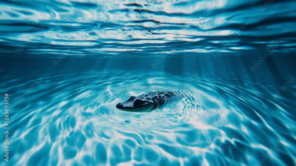 A crocodile slips quietly beneath the water surface, its presence hinted only by a subtle ripple, capturing the essence of stealth and serene power. A crocodile slips quietly beneath the water surface, its presence hinted only by a subtle ripple, capturing the essence of stealth and serene power.