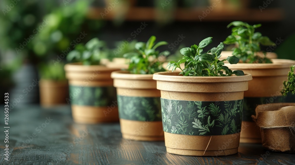 Eco Friendly Seedlings in Recycled Paper Pots Gardening Concept Homegrown Herbs Eco Friendly Seedlings in Recycled Paper Pots Gardening Concept Homegrown Herbs